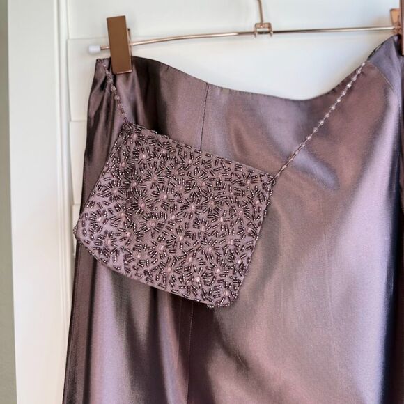 Vintage 90s Crimson by Lawrence Kurtz Taffeta Maxi Ball Skirt & Beaded Belt NWT - Picture 3 of 14